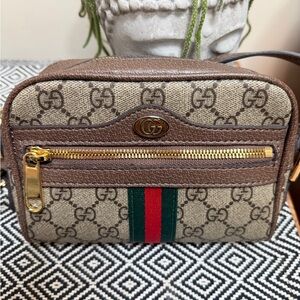 Designer Inspired GG coated Canvas Crossbody Bag with Green-Red Stripe